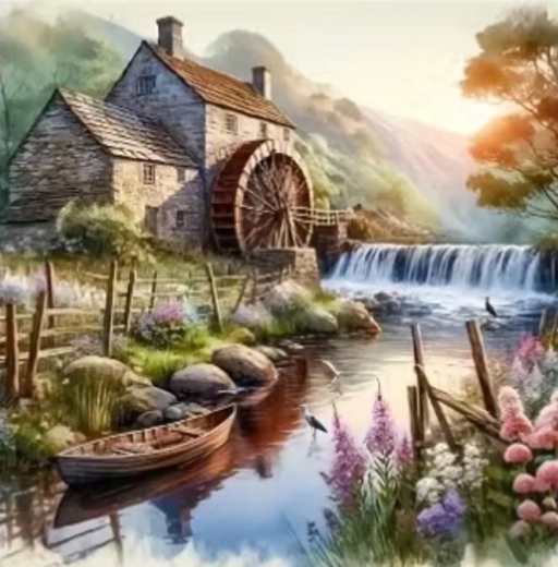 Norimpex gyémántfestés folyami malom csónakkal 30 × 40 cm
