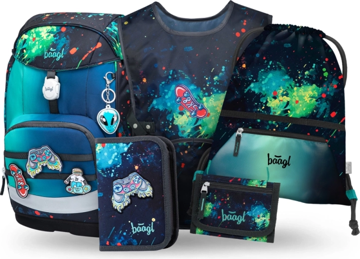 Baagl Airy Plus Chill iskolai szett – hátizsák, tolltartó, tornazsák, kötény és pénztárca
