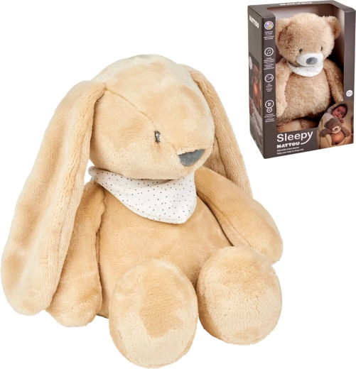 NATTOU plüss altató világítással és sírásérzékelővel Sleepy Bunny halványbarna