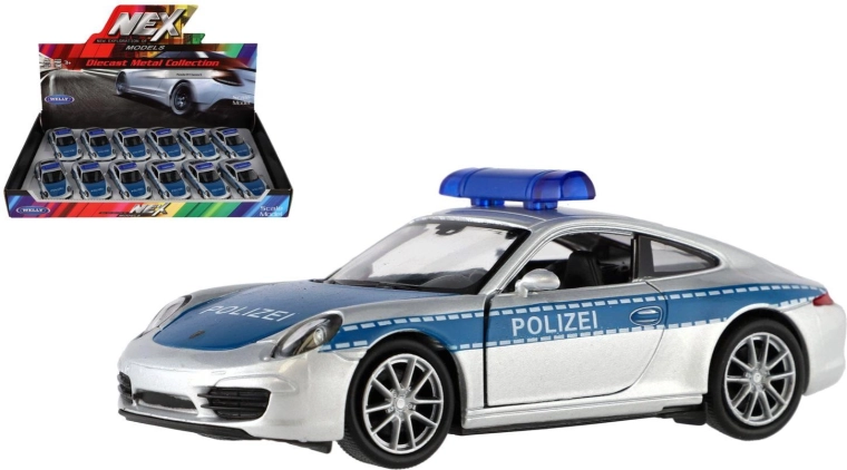 WELLY rendőrségi Porsche 911 Carrera S visszahúzós meghajtással