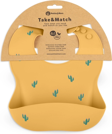 Petite&Mars Take&Match okkersárga kaktusz mintás szilikon előke 6h+