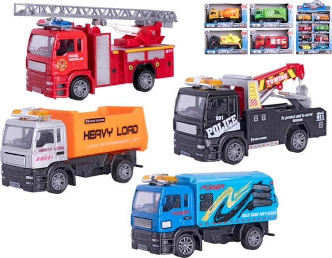 Fém munkajárművek 1:55 visszahúzós mechanikával, 12 cm