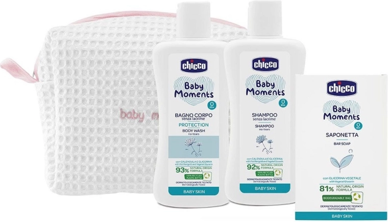 Chicco kozmetikai táska Baby Moments rózsaszín – ajándék szett babáknak