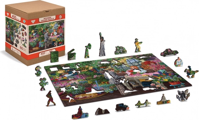 Kétrétegű, kétoldalas fa kirakó virágbolt 2 az 1-ben, 400 darab – WOODEN CITY