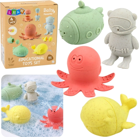 Érzékszervi gumis fürdőjátékok, pasztell figurák, 4 db