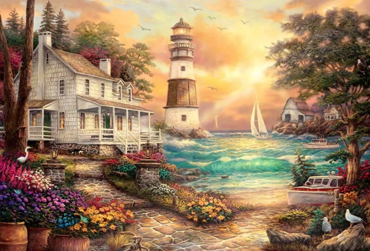 Gyémántfestés Világítótorony a tengernél 30x40cm