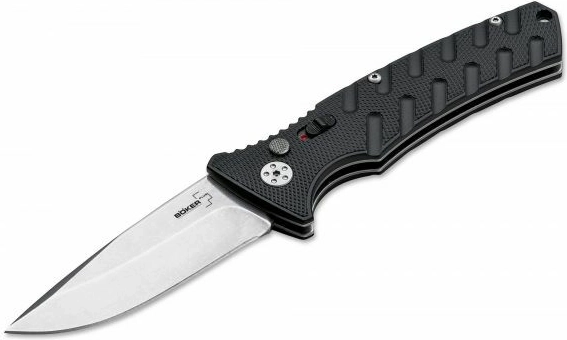 Böker Plus Strike automata kés drop point fekete, 8,5 cm