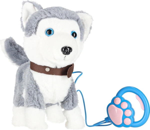 Interaktív Husky plüsskutya pórázon