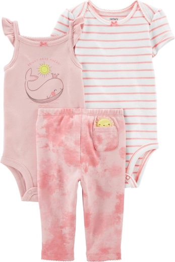 Carter's 3 részes babaszett pink whale – leggings és 2× body, 56-os méret