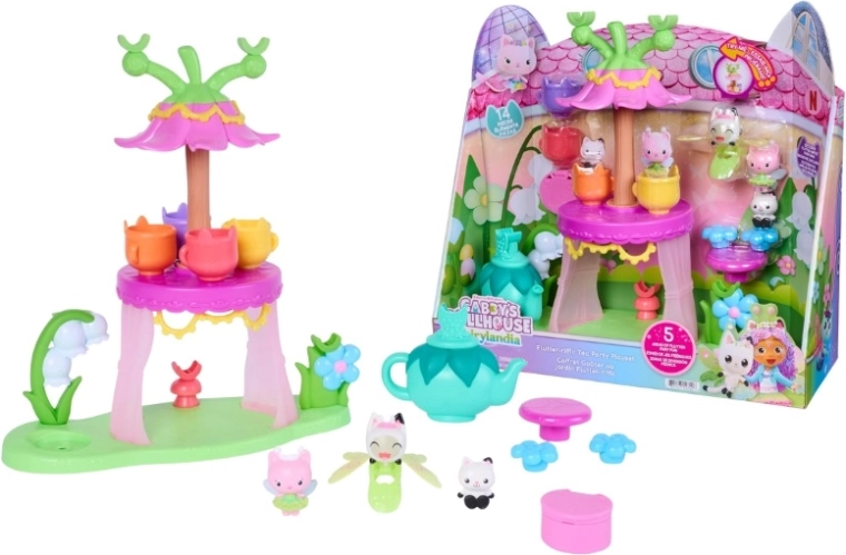 Varázslatos teáskészlet Gabby babaháza Fairylandia figurákkal és kiegészítőkkel