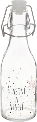 Üvegpalack fém csatos záróval, piros betétes dekorral, 0,16 l