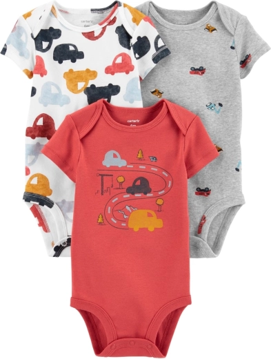 Carter’s rövid ujjú baba body Cars mintával, 3 db, fiúknak, 56-os méret (NB)