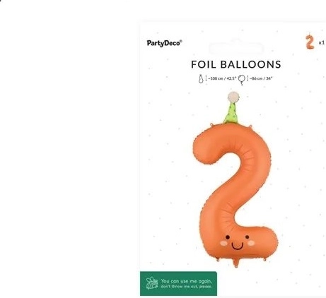 PartyDeco fólia lufi 2-es szám narancssárga arccal, 86 cm