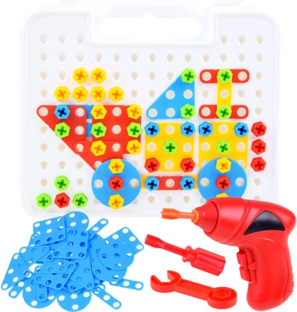 Nagy szerelő építőkészlet bőröndben fúróval, 268 darab