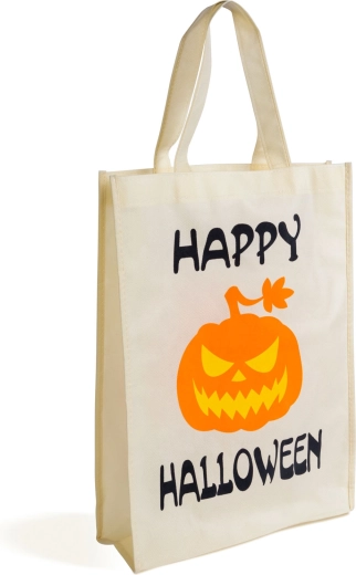 Halloween ajándéktáska tökös mintával, Happy Halloween felirattal, 30 × 40 cm