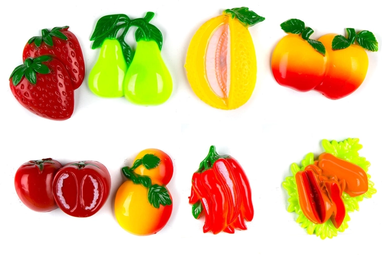 APETIT mágnesek – 8 darabos készlet, gyümölcs- és zöldségminták keveréke