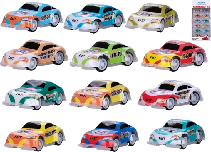 Felhúzós mini versenyautó készlet 5,5 cm – 12 db