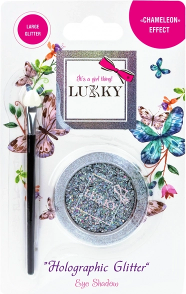 Lukky gél állagú szemhéjfesték holografikus csillámokkal és ecsettel