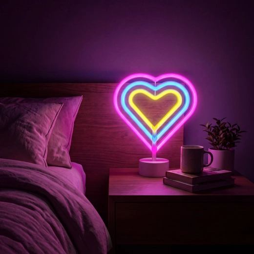Színes neon LED-szív lámpa