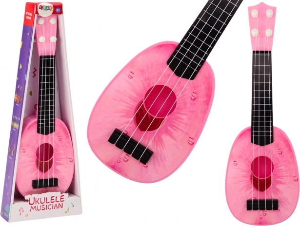 Gyerekeknek szánt ukulele Mini gitár 4 húros, rózsaszín-barack minta