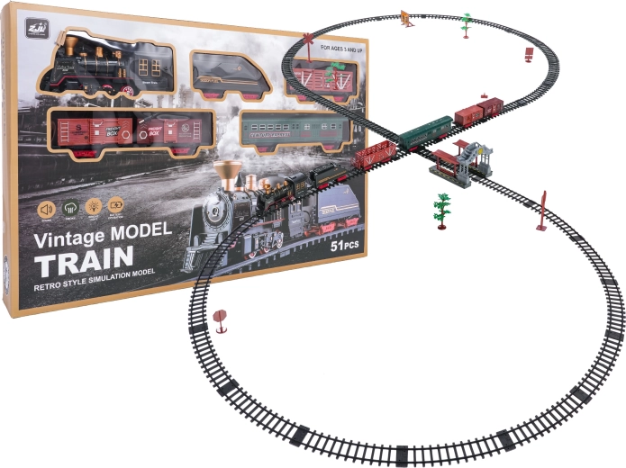 Retro vonatozó szett füsttel, fénnyel és hangokkal