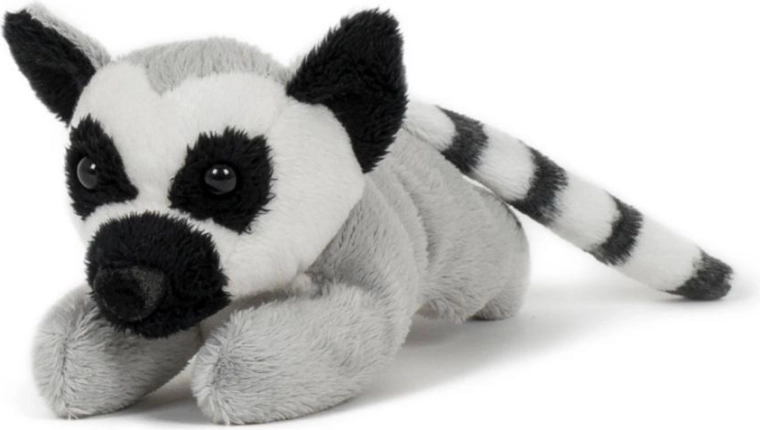 Fekvő gyűrűsfarkú maki plüssfigura, 18 cm