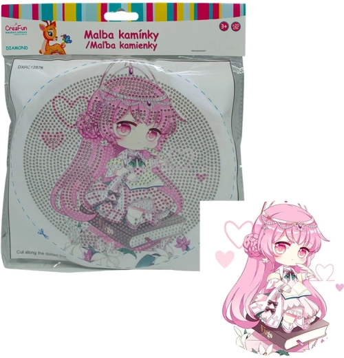 Gyémántfestés kerettel – rózsaszín baba, 20 cm