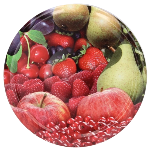 82 mm-es befőttes üvegkupak gyümölcsmintával, 6 bevágás – 660 darabos csomag