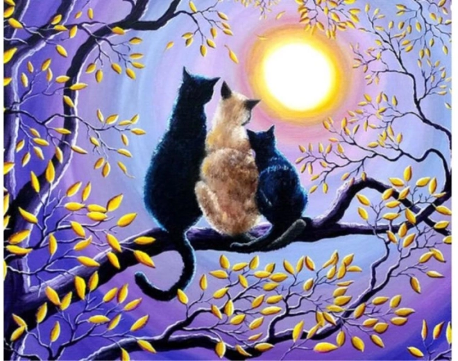 Gyémántmozaik (diamond painting) macskacsalád a fán 40 × 30 cm