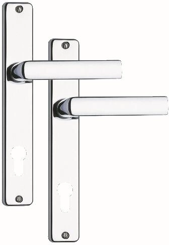 Ajtókilincs címmel 90 mm-es betéthez, szatén króm/rozsdamentes