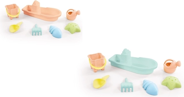 Dolu pasztellszínű strandkészlet csónakkal