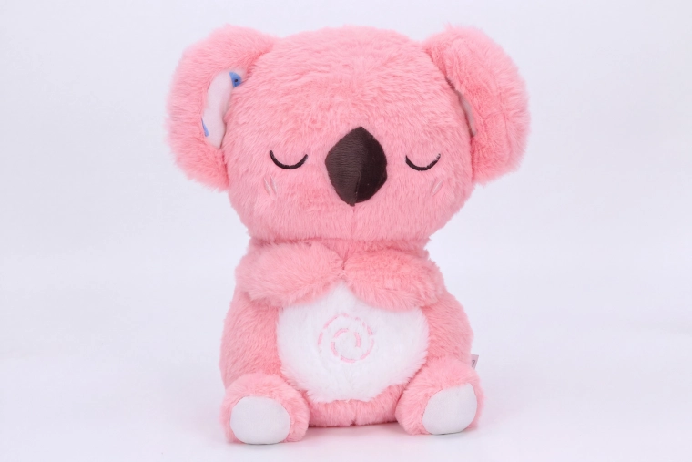 Rózsaszínű, légzőeffektekkel ellátott plüss koala, 27 cm