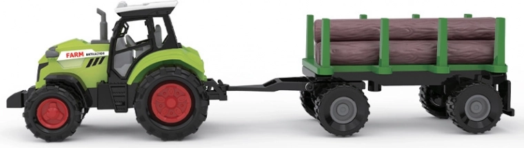 Gazdasági traktor fából készült rönkszállító pótkocsival hangokkal és fényekkel