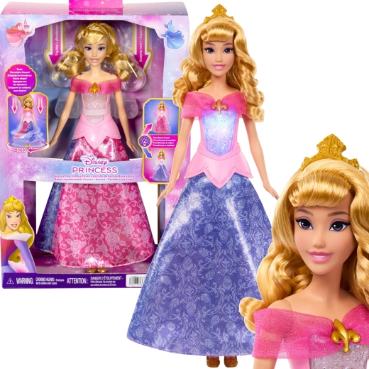 Mattel Disney Princess Aurora baba 2 az 1-ben színváltós ruhával, 30 cm