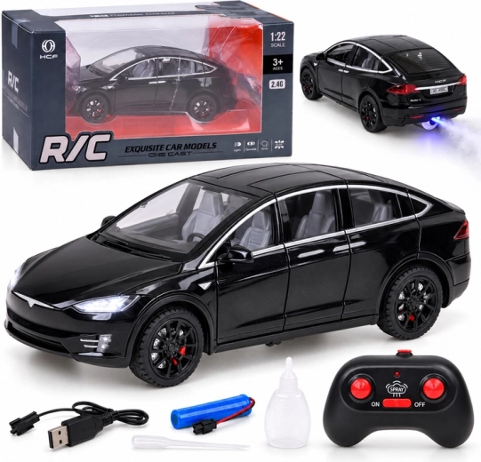 RC Tesla Model X autó 1:22 méretarányban LED-világítással és füsthatással