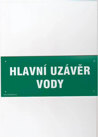Fő vízelzáró tábla műanyag 210 × 87 mm