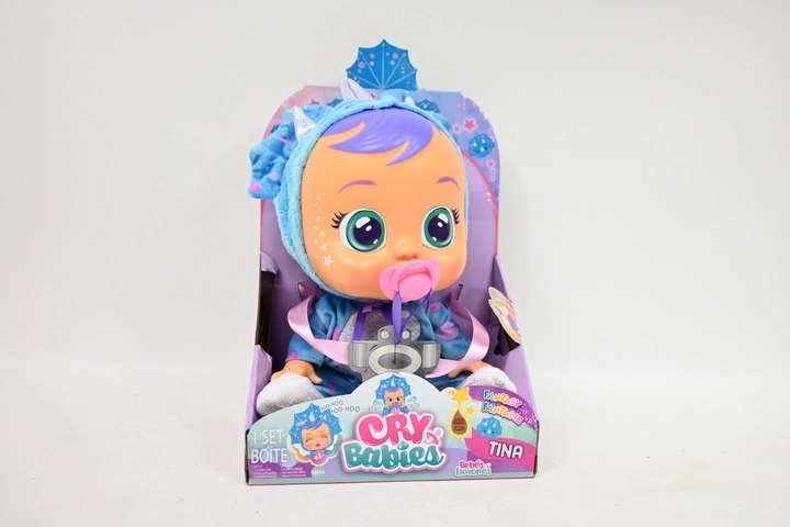 Cry Babies Fantasy interaktív baba Tina – kék triceratopsz