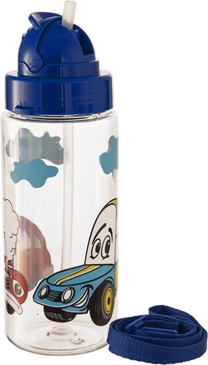 Gyerek tritán kulacs szívószállal, autó mintával, 0,5 l