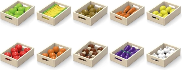 Fa gyümölcsök és zöldségek dobozokban Viga