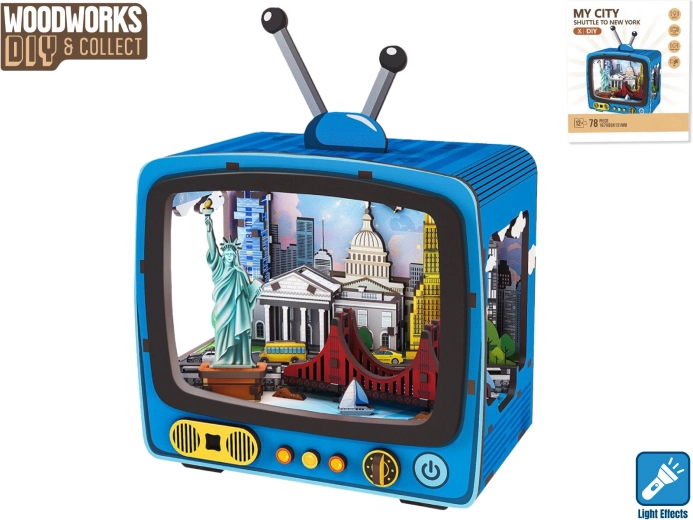 Woodworks New York fa építőmodell világítással