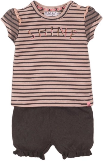 Dirkje gyerek 2 részes szett: póló és rövidnadrág – Smokey Pink csíkos és Smokey Grey