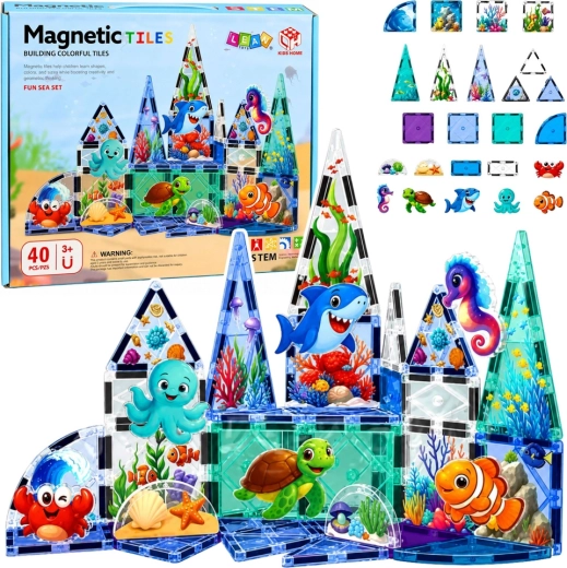 Mágneses építőkockák tengeri állatok Ocean 40 db