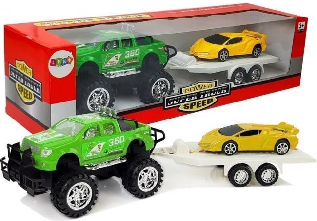 Autó készlet - sárga sportautó, zöld terepjáró autó súrlódásos meghajtással