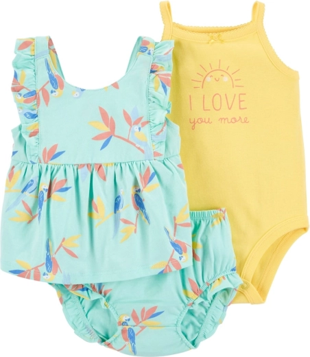 Carter's 3 részes szett lányoknak: pántos body, trikó és bugyi Blue Floral mintával (9 hónapos)