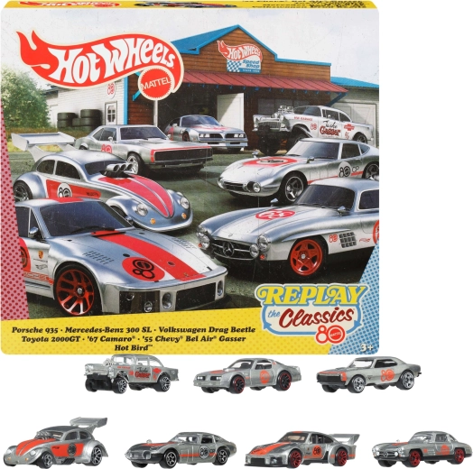 Hot Wheels Replay the Classic – 7 darabos ezüstszínű kisautó-szett Silver Series