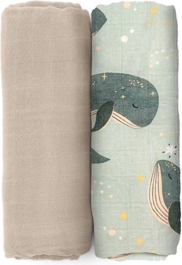 Petite&Mars bambusz muszlin pólyák Misty whale song 120 × 120 cm (2 db)