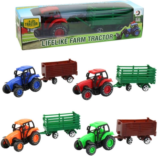 Mezőgazdasági traktor pótkocsival 9 cm, dobozban – 1 db