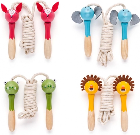 Ugrálókötél gyerekeknek, fa állatfigurás fogantyúkkal