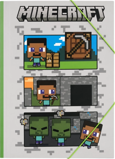 Minecraft A4-es füzetmappa gumipánttal, szürke