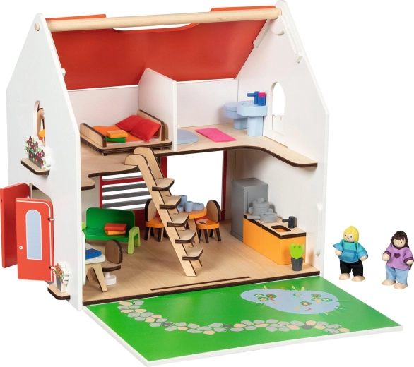Hordozható fa babaház Eco House kiegészítőkkel
